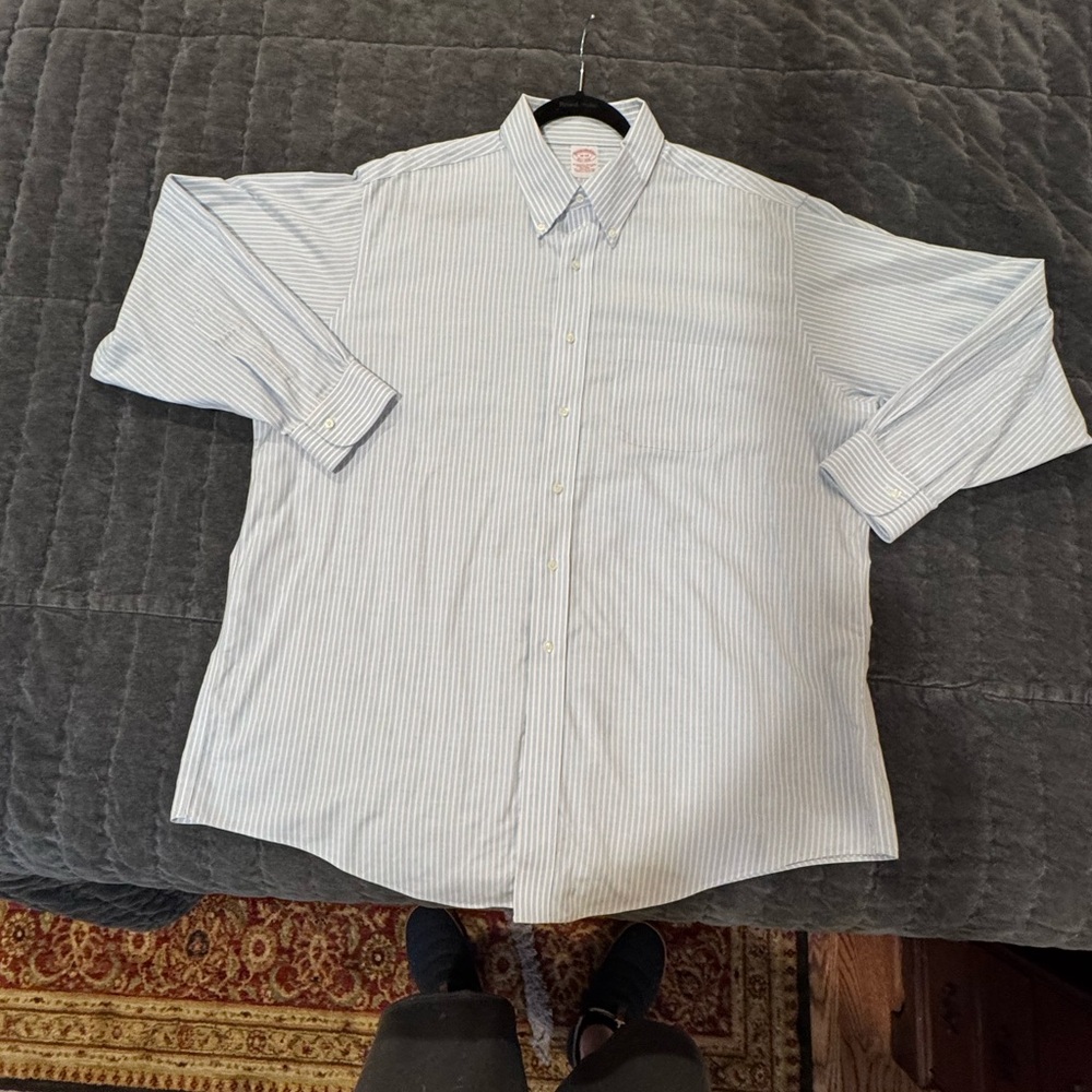 Brooks Brothers Men's Blue and White Striped Dress Shirt - Picture 6 of 9